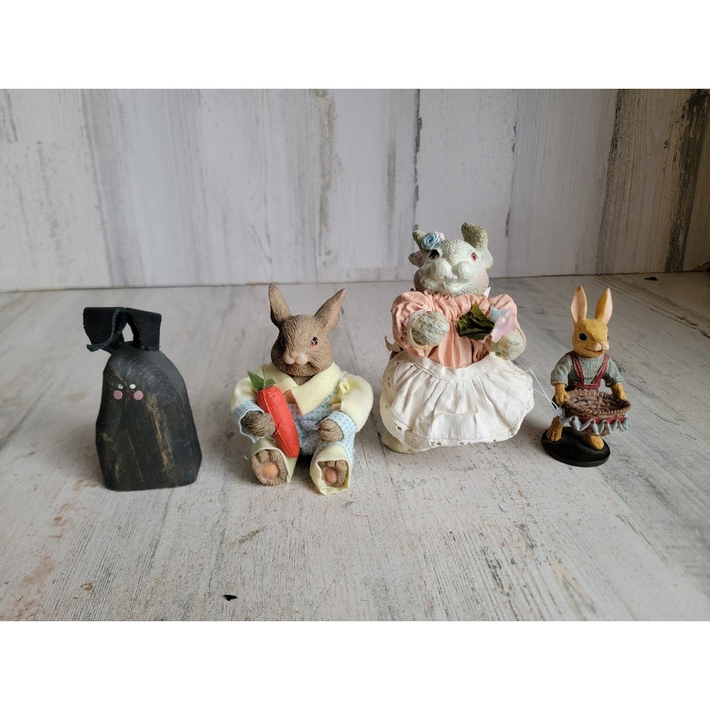 Vintage Easter bunny set carrot spring mini figure home decor dress